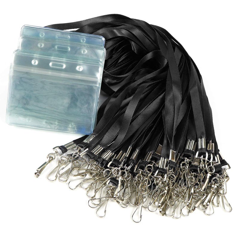 Ollain Lanyards with ID Badge Holder Name Tags Card Labels Lanyard String Keys Custom Necklace J Hooks Clip 50Pack Clear Plastic Waterproof Horizontal ID Badge Nametags annd 50 Pack Lanyards - Image 5